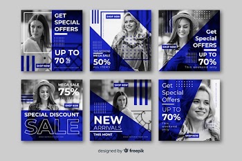 Instagram post set template with picture Free Vector