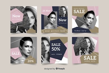 Instagram posts collection template with picture Free Vector