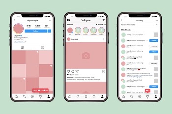 Instagram profile interface template with mobile phone Free Vector