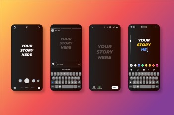 Instagram profile interface template with mobile phone Free Vector