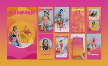 Instagram stories collection in memphis style with summer concept Free Psd