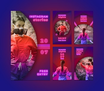 Instagram stories collection in neon style Free Psd