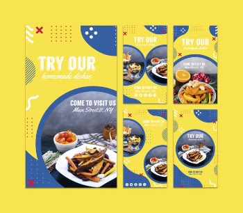 Instagram stories template for restaurant in memphis style Free Psd