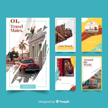 Instagram stories templates of travel Free Vector