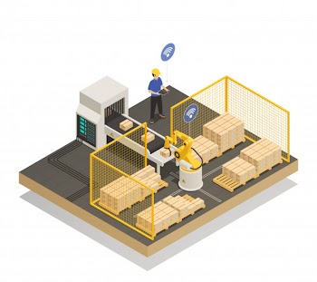 Intelligent automated manufacturing isometric composition Free Vector