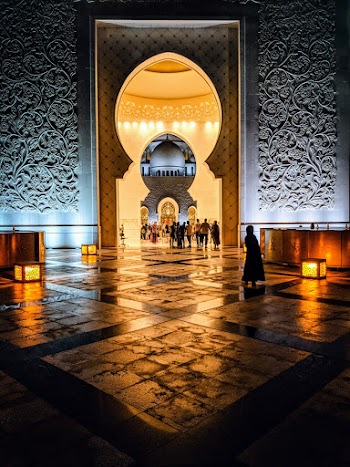 Interior of a White and Yellow Muslim Temple