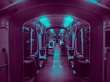 interior photo of train with lights