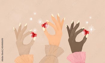 International Women's Day multi ethnic hands holding heart shaped gem
