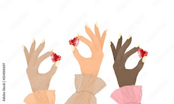 International Women's Day multi ethnic hands holding heart shaped gem on transparent background