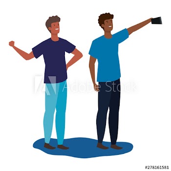 interracial young men friends celebrating characters