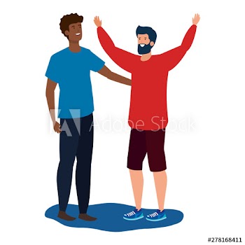 interracial young men friends celebrating characters