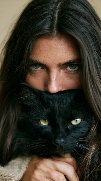 Intimate Beauty Portrait of Woman with Black Cat