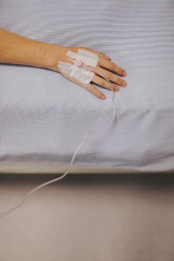 Intravenous Hose on Person's Hand