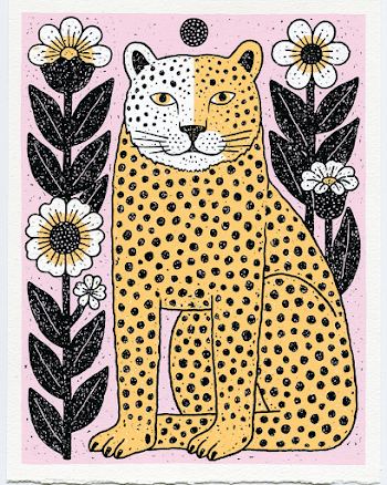 Intricate Leopard Illustration Surrounded by Botanical Elements