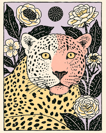 Intricate Leopard Illustration with Botanical Elements