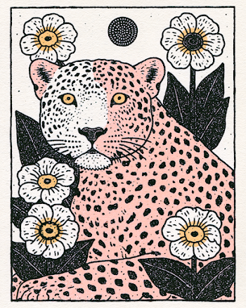 Intricate Leopard Illustration with Botanical Elements