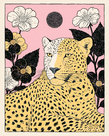 Intricate Leopard Illustration with Botanical Elements