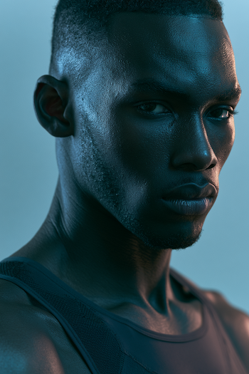 Introspective Young Black Male Basketball Player in Soft Blue Light