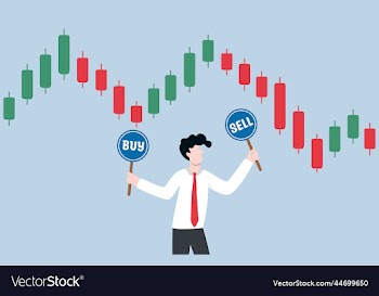 investor holding buy sign and sell sign