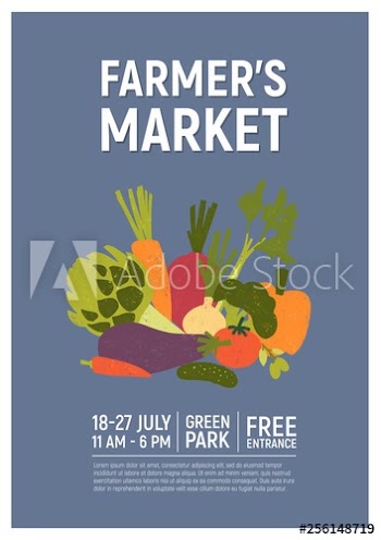 Invitation template for farmer's market, harvest festival or fresh organic food fair decorated by delicious ripe vegetables or crops