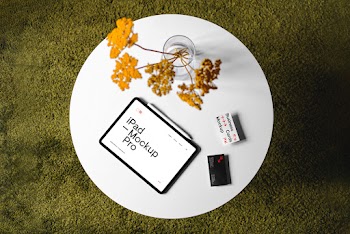 iPad with Buisness Cards Mockup