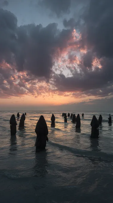 Iranian Women in Mourning Ritual by the Shoreline Iranian Women in Mourning Ritual by the Shoreline