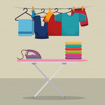Ironing board with laundry service icons Free Vector
