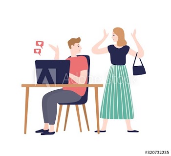 Irritating woman incriminating at treason of husband vector flat illustration