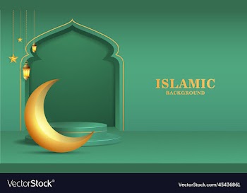 islamic background with hanging lantern moon podiu
