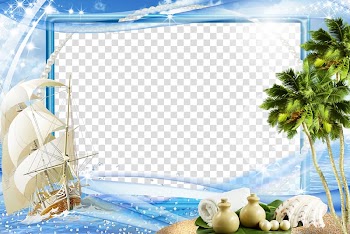 Island-themed frame illustration, Frames montage, sea transparent background PNG clipart