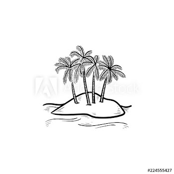 Island with palm trees hand drawn outline doodle icon
