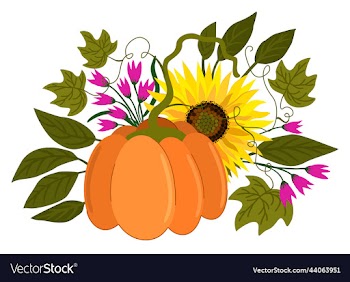isolated autumn bouquet with pumpkin and sunflower