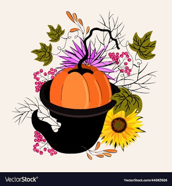 isolated autumn bouquet with pumpkin on halloween