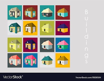 Isolated city buildings icon set different vector image