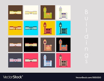 Isolated city buildings icon set different vector image