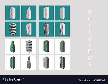 Isolated city buildings icon set different vector image