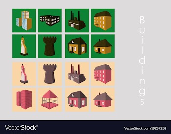 Isolated city buildings icon set different vector image
