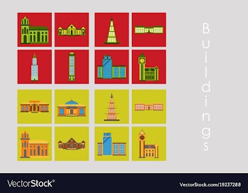 Isolated city buildings icon set different vector image