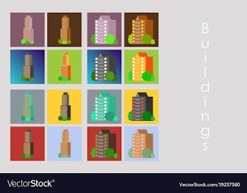 Isolated city buildings icon set different vector image