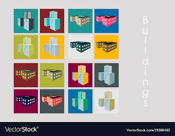 Isolated city buildings icon set different vector image