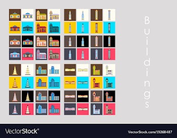 Isolated city buildings icon set different vector image
