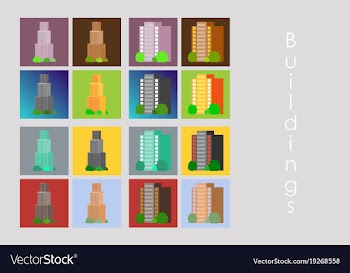 Isolated city buildings icon set different vector image