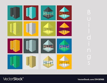 Isolated city buildings icon set different vector image