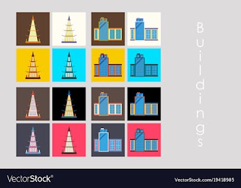 Isolated city buildings icon set different vector image