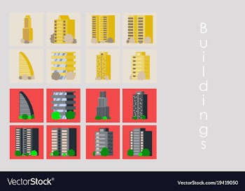 Isolated city buildings icon set different vector image