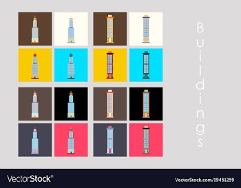 Isolated city buildings icon set different vector image