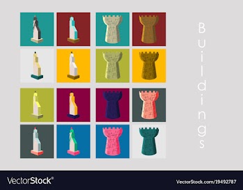 Isolated city buildings icon set different vector image