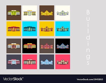 Isolated city buildings icon set different vector image