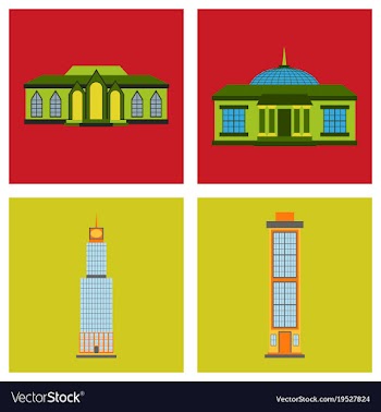 Isolated city buildings icon set different vector image
