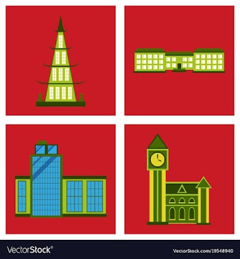 Isolated city buildings icon set different vector image